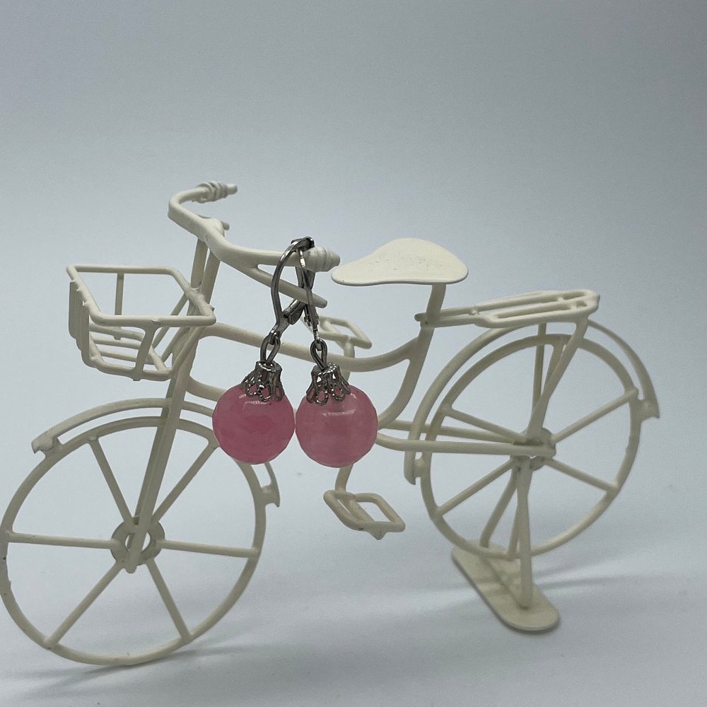 Stainless Steel Dangling Rose/Pink Quartz Earrings